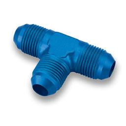 Schnitz Racing Schnitz Fitting Tee -3an Male Blue, blue anodized aluminum T-shaped hose fitting with male AN connectors for automotive fluid transfer.