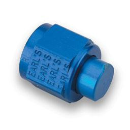 Schnitz Racing Schnitz Fitting Cap -4an Blue, close-up of a blue anodized aluminum fitting cap for hydraulic or fuel lines.