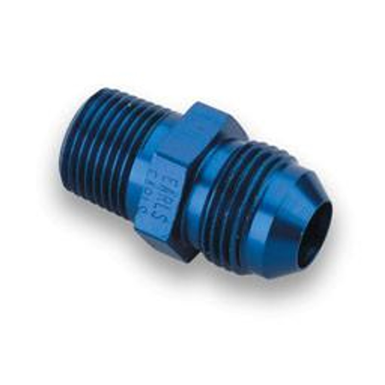 Schnitz Racing Schnitz Fitting -4AN Male x 1/8" NPT Male Blue, close-up of the blue anodized aluminum fitting with threaded connections for hydraulic or fuel line applications Schnitz Racing Schnitz Fitting -4AN Male x 1/8" NPT Male Blue, close-up of the blue anodized aluminum fitting with threaded connections for hydraulic or fuel line applications