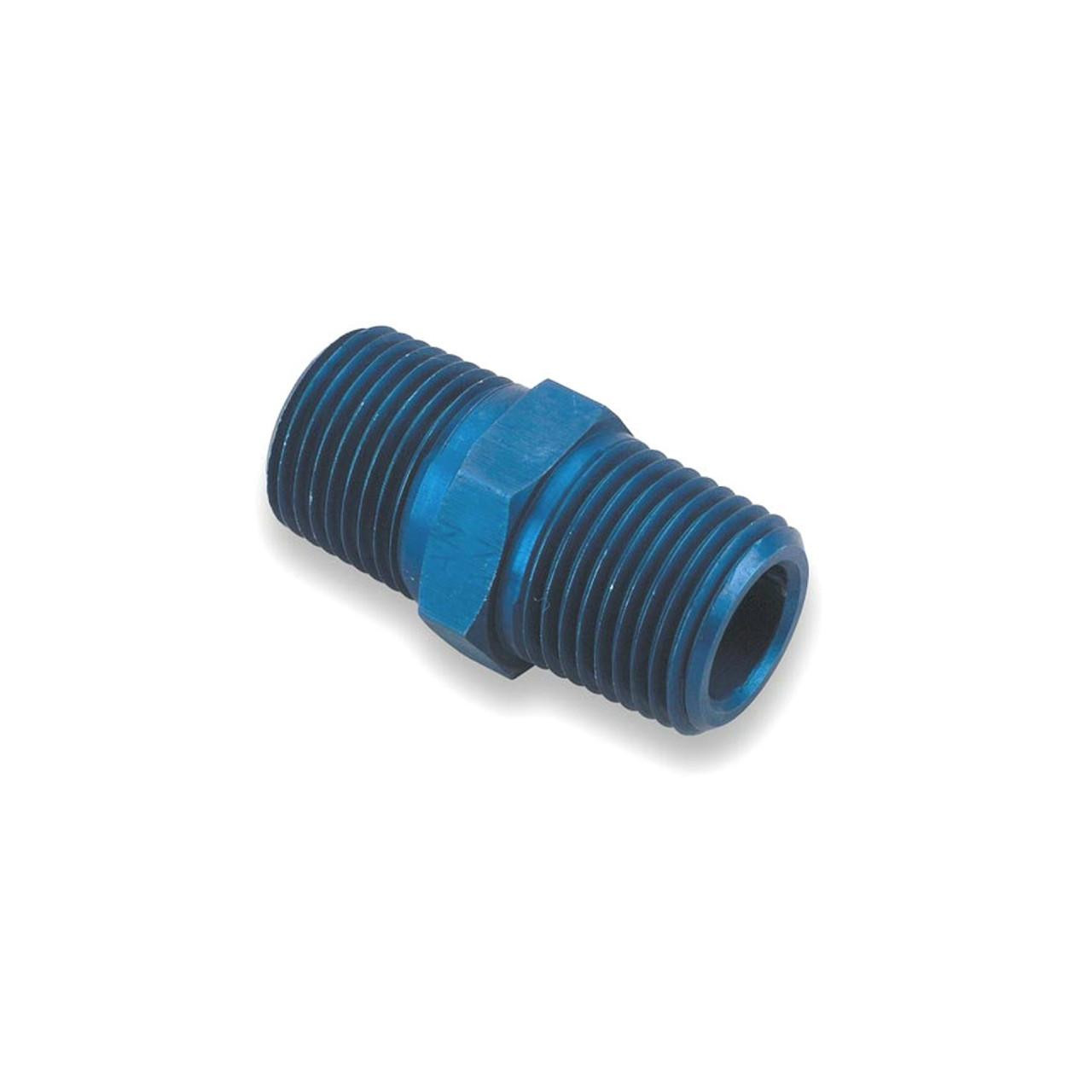 Schnitz Racing Schnitz Fitting Coupling 1/8" NPT Male x 1/8" NPT Male, blue threaded metal coupling with external and internal threads. Schnitz Racing Schnitz Fitting Coupling 1/8" NPT Male x 1/8" NPT Male, blue threaded metal coupling with external and internal threads.