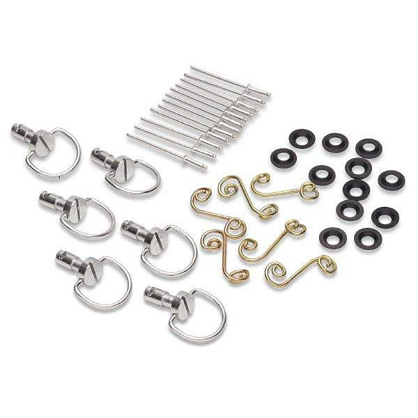Cycle Performance Products Cycle Quick Fasin' D-Ring Fiberglass Bodywork Hardware Kit With Springs, image showing a set of hardware components including D-ring fasteners, screws, washers, and springs for motorcycle fiberglass bodywork.