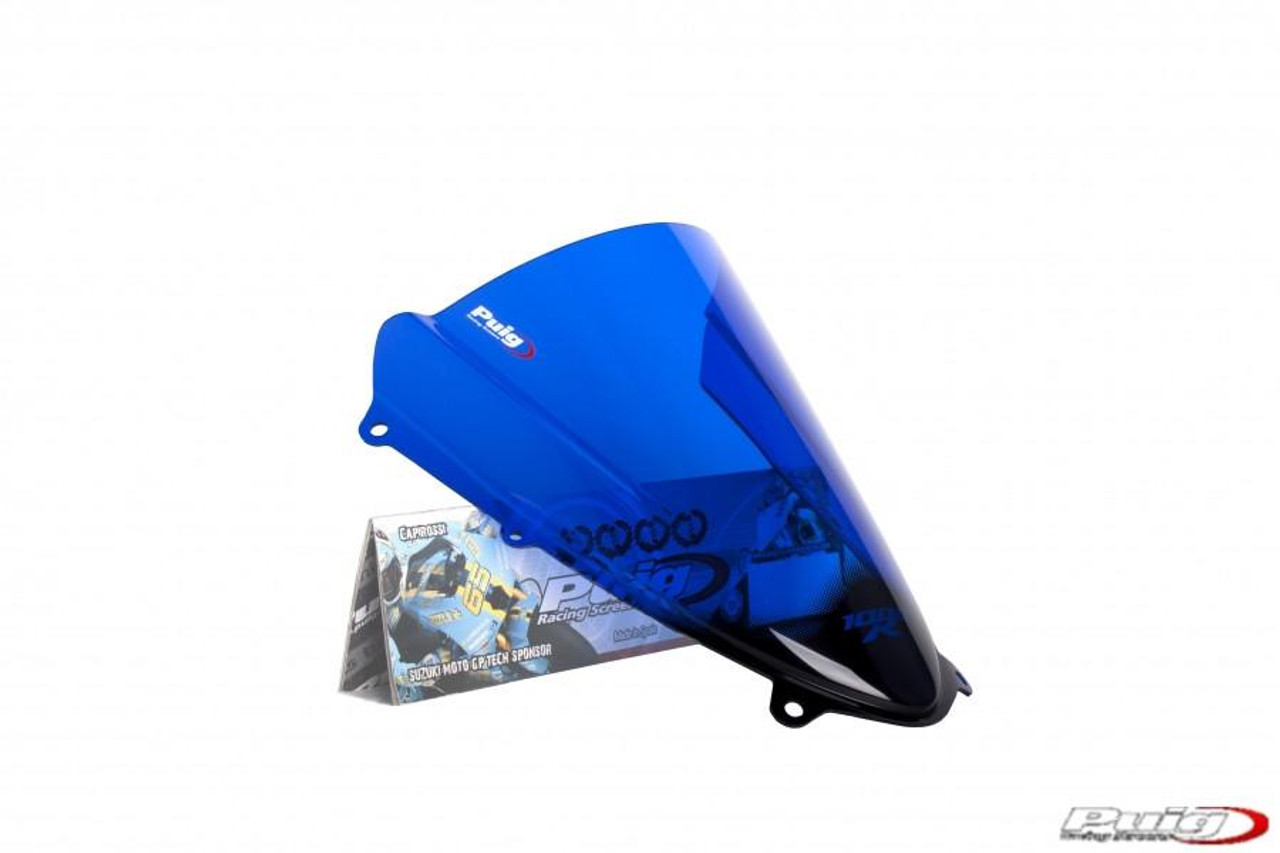 Puig Racing Windscreen Suzuki GSXR1000 (09-16), a blue tinted motorcycle windscreen designed for Suzuki GSXR1000 models from 2009 to 2016.