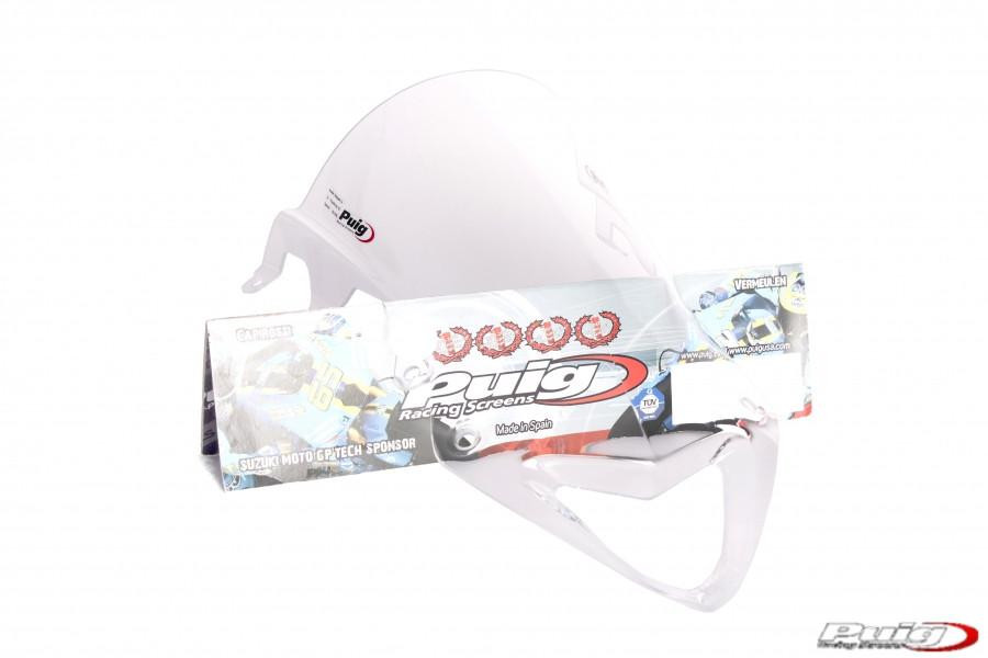 Puig Racing Windscreen BMW S1000RR (09-14), white motorcycle windscreen with Puig logo and packaging.