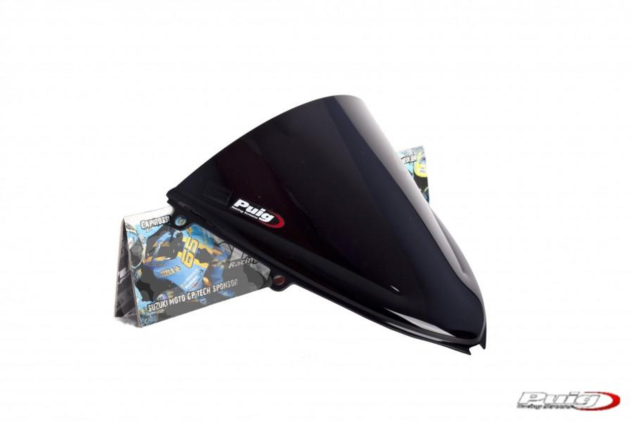Puig Racing Windscreen Honda CBR1000RR (08-11), black tinted motorcycle windscreen with mounting holes for easy installation.