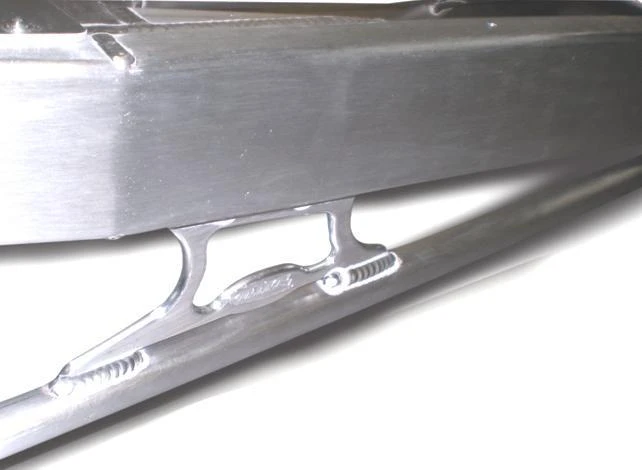 DME Aluminum Swingarm Kawasaki ZX10R (11-15), close-up of the shiny metallic swingarm showcasing its durable construction and lightweight design.