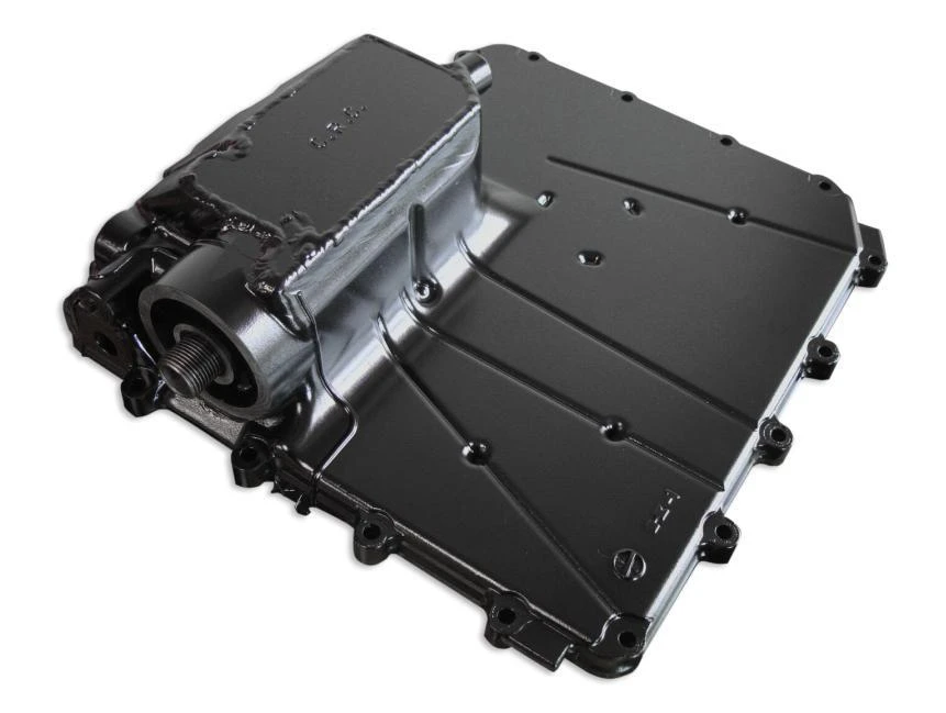 Schnitz Racing Schnitz Modified Low Profile Oil Pan Kawasaki ZX-14R (12-25), black and metallic motorcycle oil pan with a low profile design.