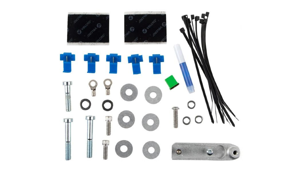 Pingel Easy Shift Electric Shifter Suzuki GSX1300R Hayabusa (99-07), image showing the disassembled parts of the product including cables, washers, screws, and mounting brackets. Pingel Easy Shift Electric Shifter Suzuki GSX1300R Hayabusa (99-07), image showing the disassembled parts of the product including cables, washers, screws, and mounting brackets.