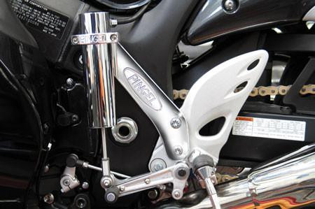 Pingel Easy Shift Electric Shifter Universal Kit For 7/8" Handlebars, installed on motorcycle with chrome and black components.