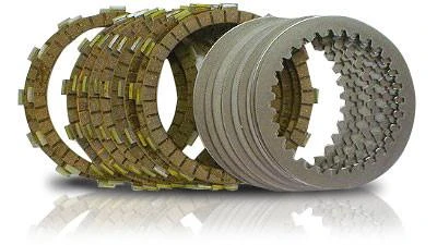 Muzzys Clutch Plate Kit Kawasaki ZX12 (00-05), set of clutch plates and friction discs arranged in a circular formation.