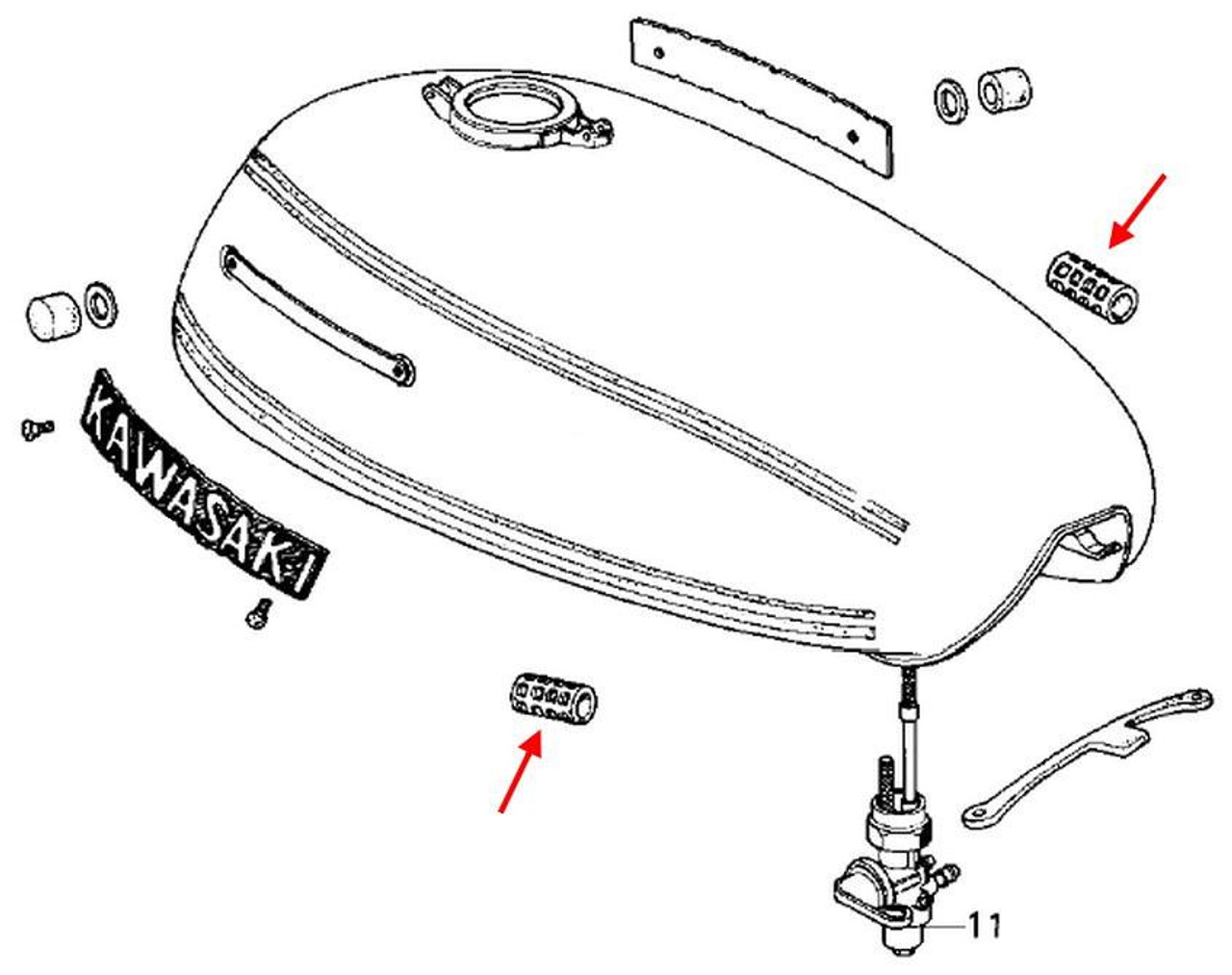 Kawasaki OEM Rear Tank Rubber Damper KZ900-KZ1000, detailed technical drawing of motorcycle rear tank rubber damper component.