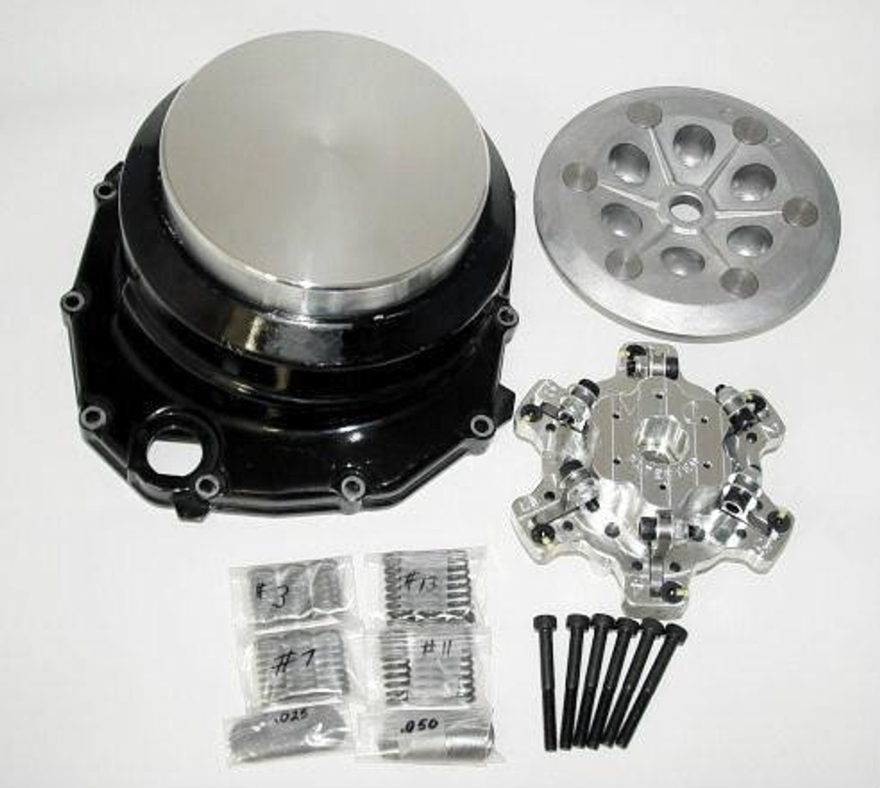 MTC Multistage Lock Up Clutch Suzuki GSX1300R Hayabusa (99-21), automotive clutch components including the clutch assembly, pressure plate, and additional parts. MTC Multistage Lock Up Clutch Suzuki GSX1300R Hayabusa (99-21), automotive clutch components including the clutch assembly, pressure plate, and additional parts.
