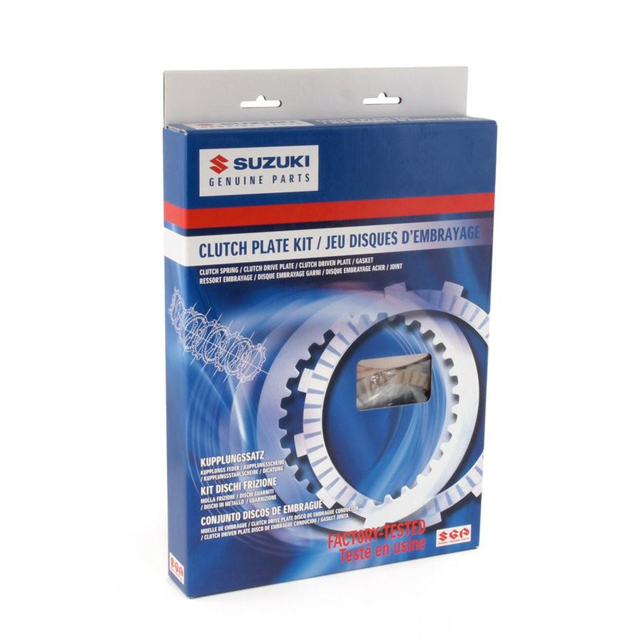 Suzuki OEM Complete Clutch Kit Suzuki GSXR1000 (12-16), packaging of the clutch plate kit showcasing the genuine Suzuki parts for motorcycle repair and maintenance.