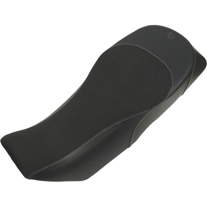 Moose Adventure Seat Kawasaki KLR650 (87-20), black motorcycle seat with textured surface and white stitching for off-road adventure riding.