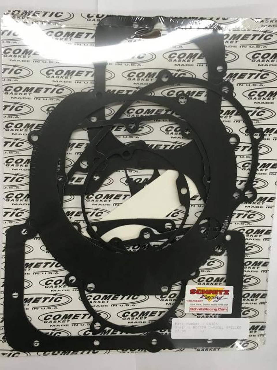 Cometic Engine Case Gasket Kit Kawasaki KZ1000J, GPZ1100, black gaskets laid out on branded background. Cometic Engine Case Gasket Kit Kawasaki KZ1000J, GPZ1100, black gaskets laid out on branded background.