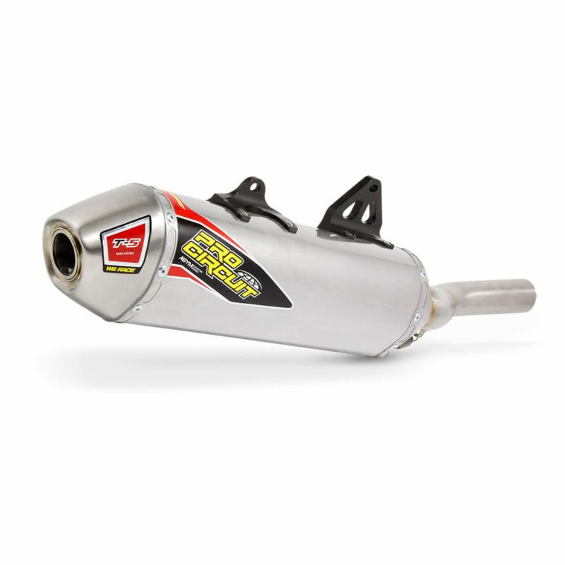 Pro Circuit T-5 Slip On Exhaust for Kawasaki KLR650 (2008-2020), motorcycle exhaust with metallic finish and mounting brackets.