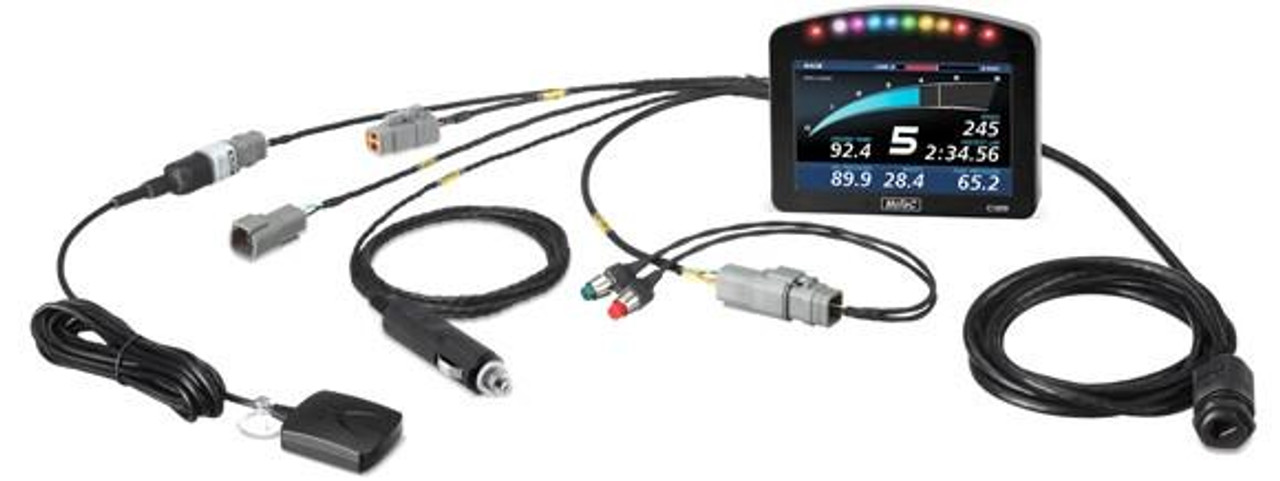 Motec Dash C125 Race Display Kit, high-tech digital racing display with multiple connection cables and sensors. Motec Dash C125 Race Display Kit, high-tech digital racing display with multiple connection cables and sensors.