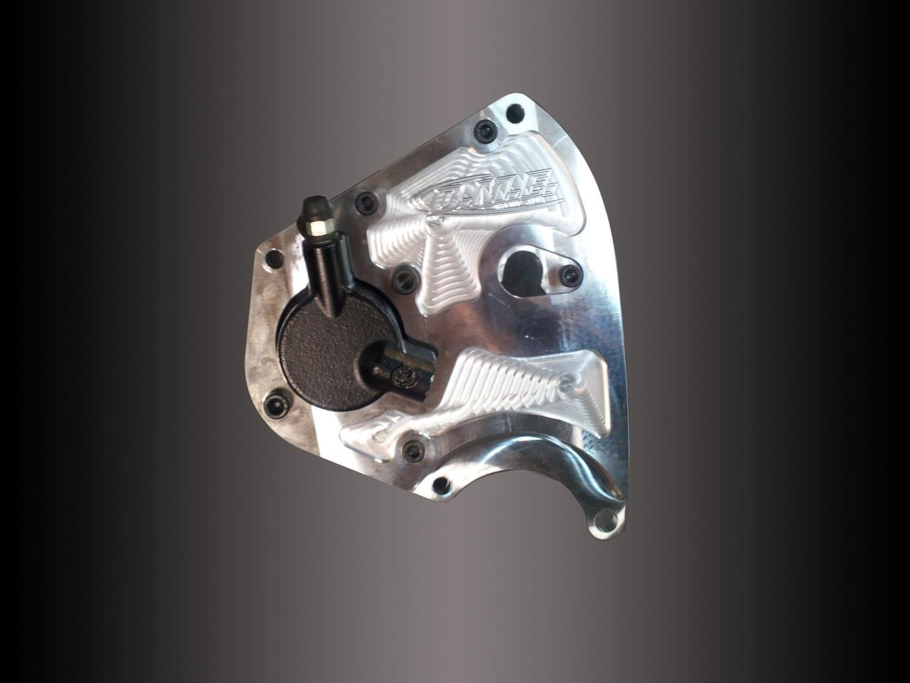 DME Billet Case Saver Front Sprocket Cover Suzuki Hayabusa (99-07), metallic bike part with intricate design and mounting holes.