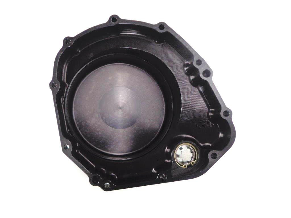 RCC Quick Access Clutch Cover Suzuki GSXR1000 (01-08), black motorcycle clutch cover with silver central element and mounting holes.