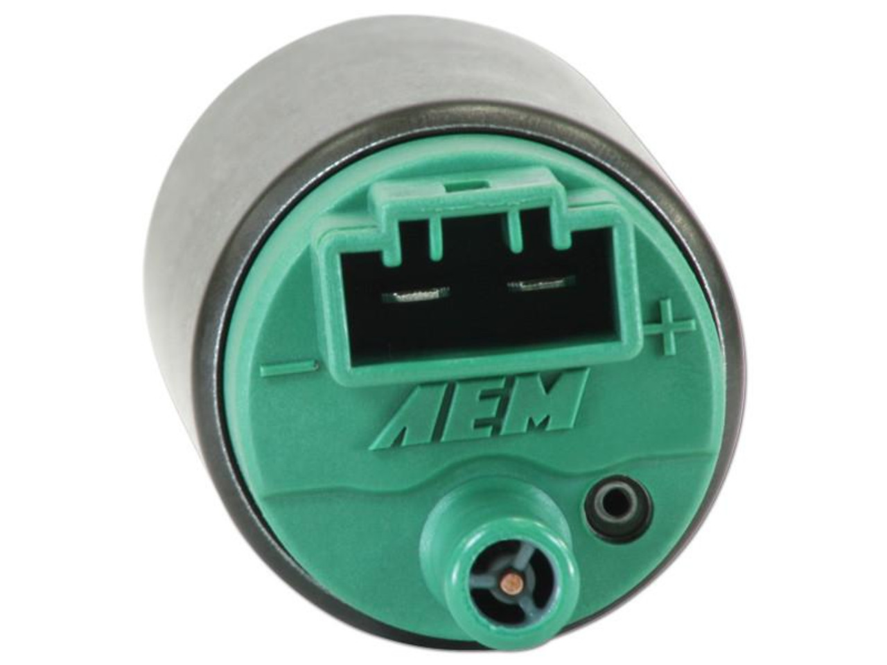 AEM 320 LPH High Flow In-Tank E85 Fuel Pump Suzuki Hayabusa (01-12), close-up view of the fuel pump showing the green top with electrical connector and fuel outlet.