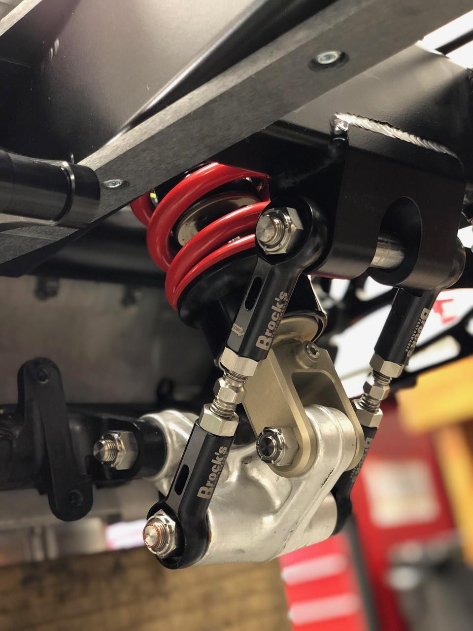 Brocks Performance Brocks Window Lowering Links for Suzuki GSX1300R Hayabusa, close-up view of motorcycle suspension parts.