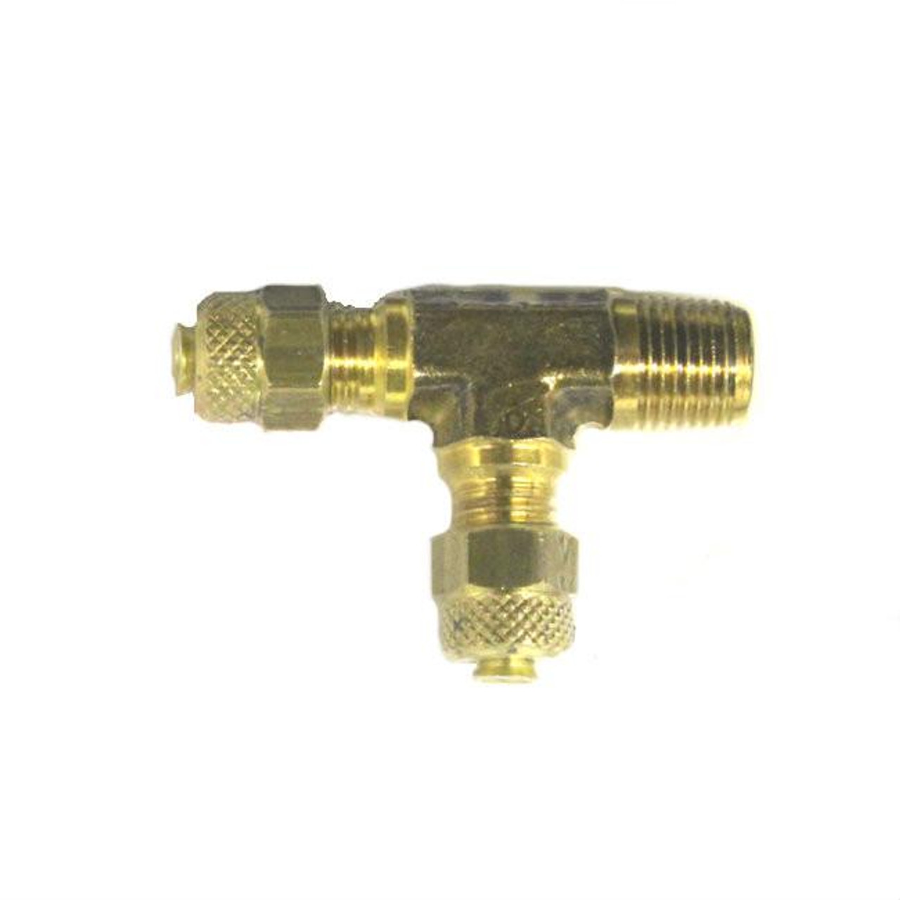 Schnitz Fitting Tee 1/8" Male Pipe x 1/8" Nitrous Line x 1/8" Nitrous Line, brass fitting with male pipe and nitrous line connections for automotive nitrogen or nitrous systems Schnitz Fitting Tee 1/8" Male Pipe x 1/8" Nitrous Line x 1/8" Nitrous Line, brass fitting with male pipe and nitrous line connections for automotive nitrogen or nitrous systems