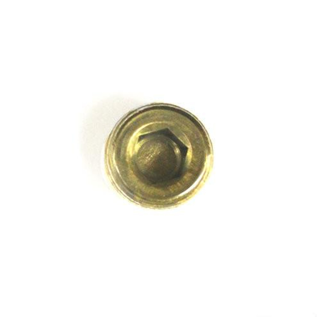 Schnitz Fitting Recessed Hex Allen Plug Pipe 3/8", close-up view of the brass hex Allen plug used for plumbing fittings. Schnitz Fitting Recessed Hex Allen Plug Pipe 3/8", close-up view of the brass hex Allen plug used for plumbing fittings.