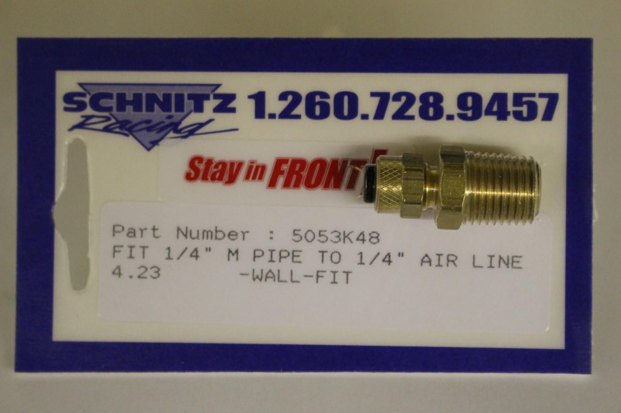 Schnitz Fitting 1/4 inch Male Pipe to 1/4 inch Air Line, brass fitting with threaded end for air hose connection. Schnitz Fitting 1/4 inch Male Pipe to 1/4 inch Air Line, brass fitting with threaded end for air hose connection.