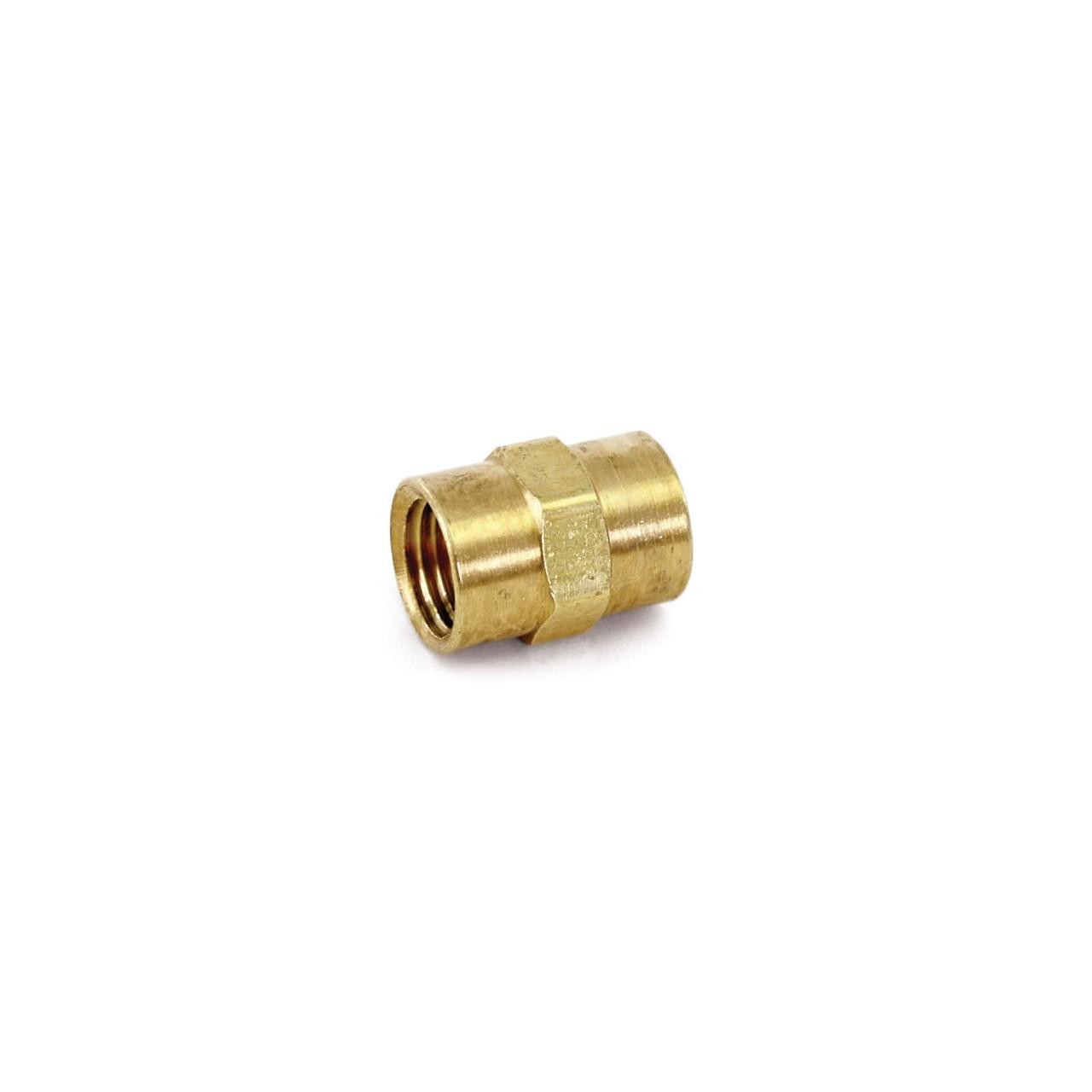 Schnitz Racing Schnitz Fitting Brass Coupler 3/8" NPT Female, image showing a close-up of the brass coupler with female threads on the inside against a white background.