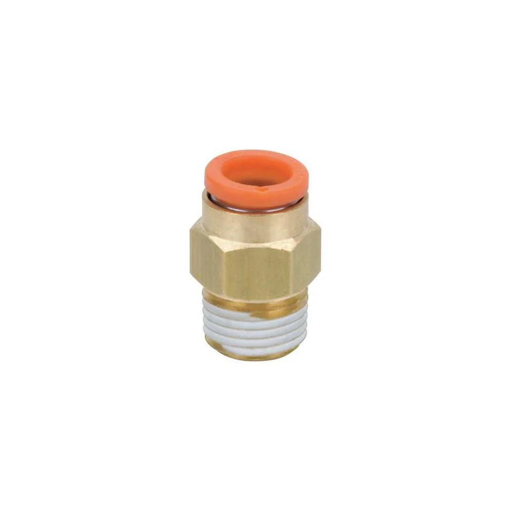 Schnitz Racing Schnitz Fitting Brass Quick Connect 1/8" NPT Male 3/8" Line, brass fitting with orange O-ring for quick connection and easy disconnection of fuel lines.