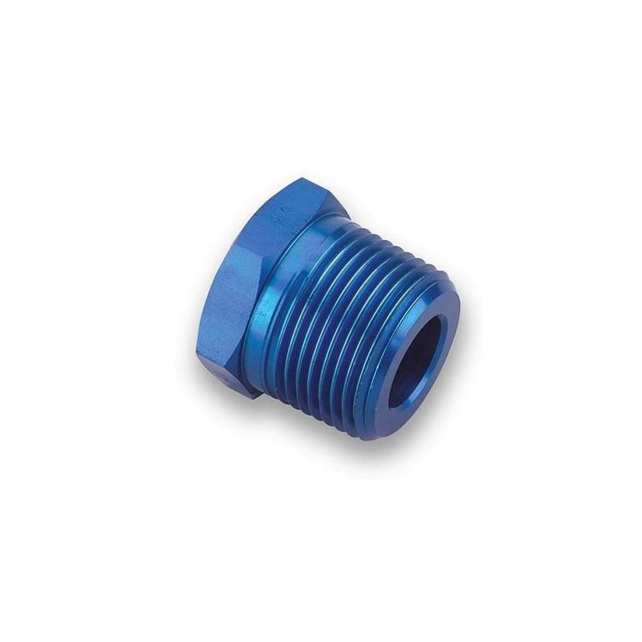 Schnitz Racing Aluminum Fitting Reducer, blue anodized aluminum fitting with 3/8 inch NPT male to 1/8 inch NPT female threaded connection. Schnitz Racing Aluminum Fitting Reducer, blue anodized aluminum fitting with 3/8 inch NPT male to 1/8 inch NPT female threaded connection.