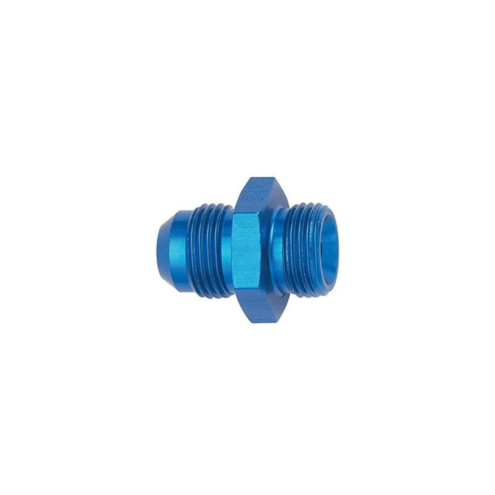 Schnitz Racing Schnitz Fitting -6 x 18mm x 1.5 for Bosch 044 Pump, blue anodized aluminum fuel fitting with male threaded ends.