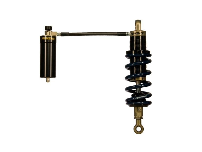 Penske Racing Shocks, Penske Double Adjustable Sport Shock for Kawasaki ZX12R, high-performance motorcycle suspension component with coil spring and adjustable damping features.
