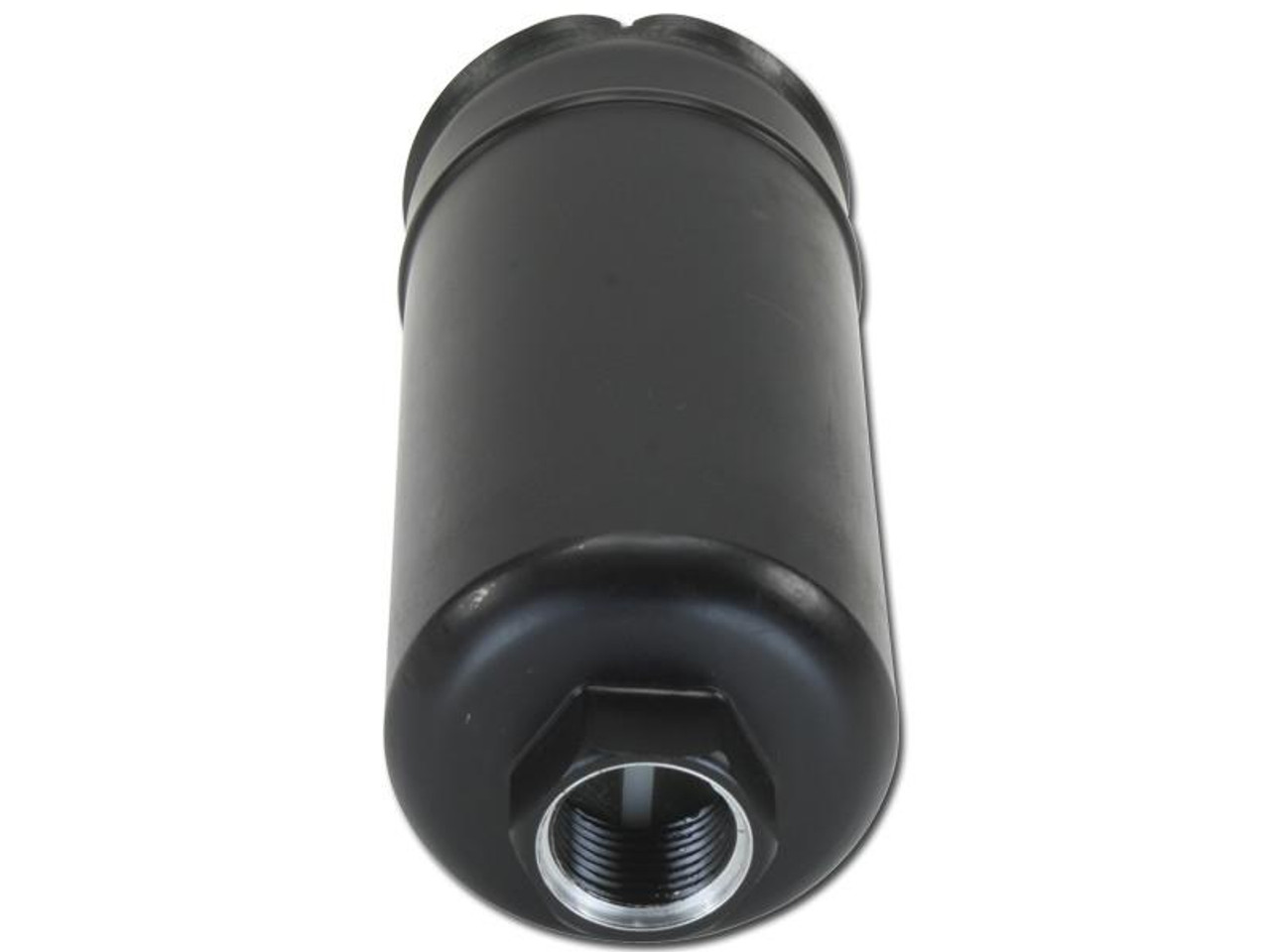 AEM 400LPH Inline High Flow Fuel Pump, black cylindrical automotive fuel pump with threaded connection at the bottom.