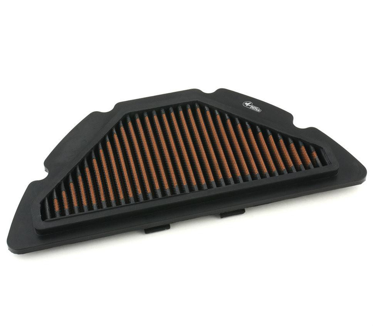 Sprint Filter Sprint Air Filter P08 for Yamaha YZF-R1 (07-08), black and orange motorcycle air filter with a triangular shape.
