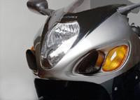 Carpenter Racing Carpenter Ram Air Scoops Suzuki GSX1300R Hayabusa (99-07), close-up of motorcycle's front with Ram Air Scoops and sleek headlight design