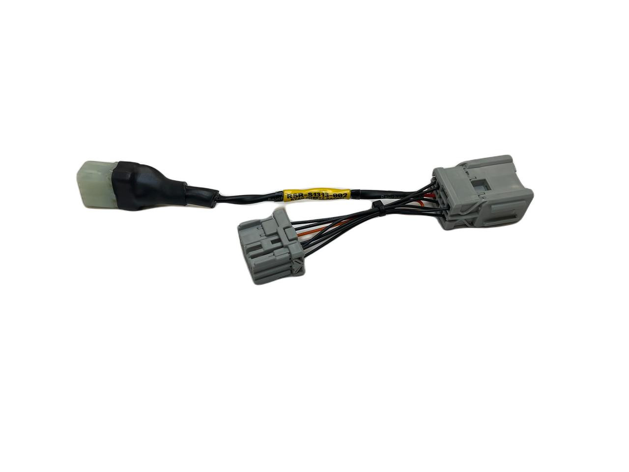 Ryan Schnitz Racing RSR Key Switch Eliminator Harness for Suzuki Hayabusa (99-25), close-up image of motorcycle wiring harness with connectors. Ryan Schnitz Racing RSR Key Switch Eliminator Harness for Suzuki Hayabusa (99-25), close-up image of motorcycle wiring harness with connectors.