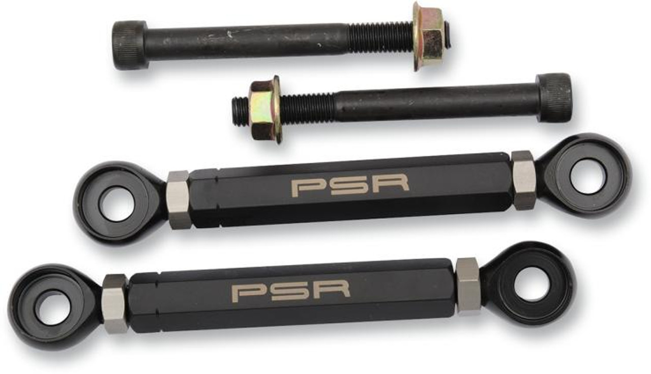 PSR Adjustable Lowering Links Kawasaki Ninja 300 (13-17), black lowering links with mounting hardware. PSR Adjustable Lowering Links Kawasaki Ninja 300 (13-17), black lowering links with mounting hardware.