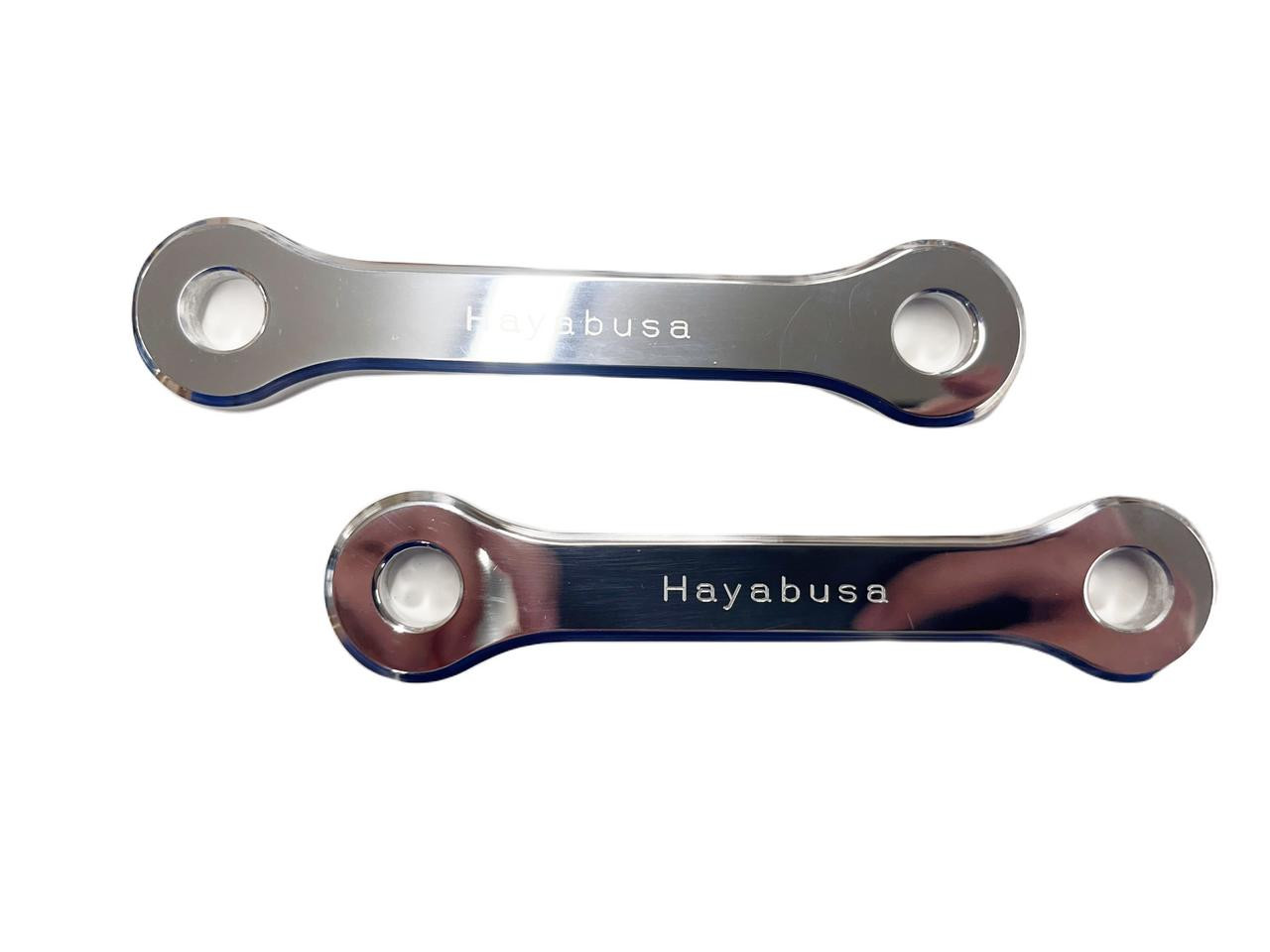 Schnitz Racing Schnitz Raising Link Suzuki Hayabusa, polished metal motorcycle link with engraved 'Hayabusa' for enhanced performance and fitment.