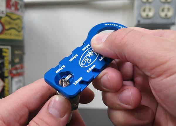 Motion Pro Spark Plug Gap Adjust Tool, blue precision gauge for setting spark plug gaps.