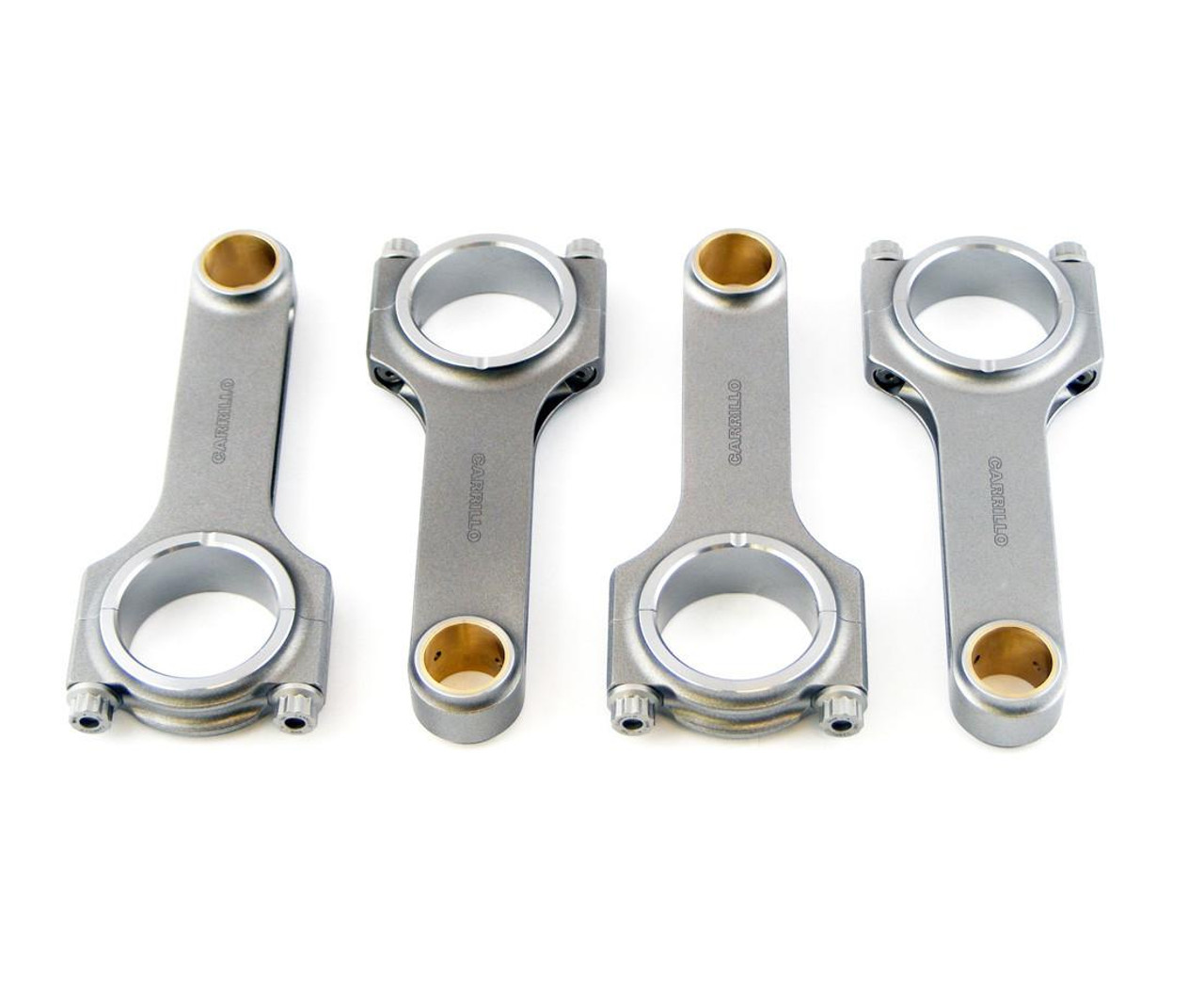 CP-Carrillo Carrillo Connecting Rods Yamaha YZF-R1 (98-14), silver metallic connecting rods with gold-colored bushings for motorcycle engine performance. CP-Carrillo Carrillo Connecting Rods Yamaha YZF-R1 (98-14), silver metallic connecting rods with gold-colored bushings for motorcycle engine performance.