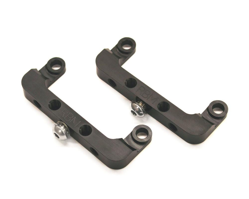 RBM Front End Lowering Strap Brackets, black metal vehicle suspension brackets with mounting holes and screws
