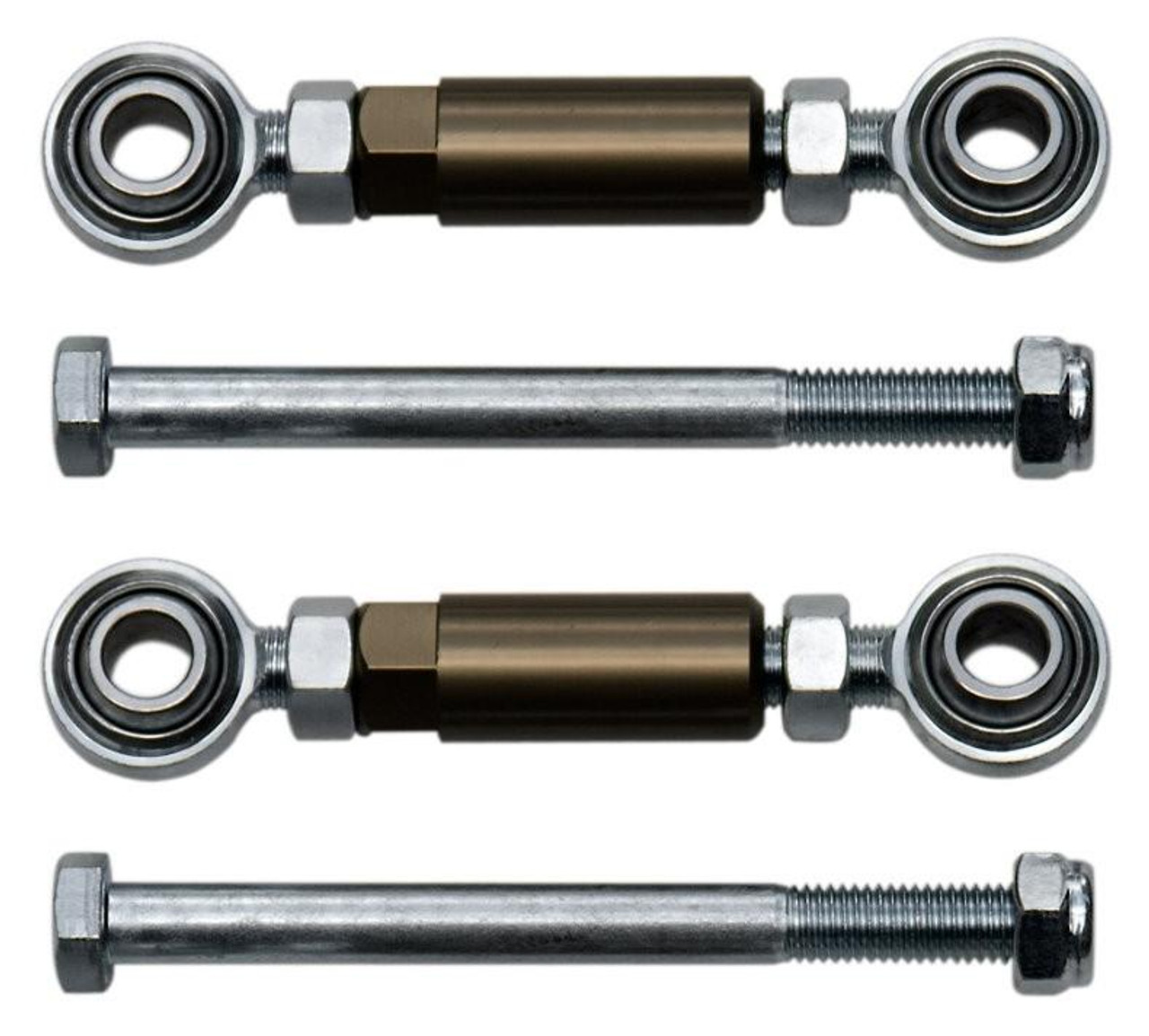 Roaring Toyz Fully Adjustable Lowering Links Suzuki Hayabusa (99-20), image of motorcycle suspension lowering links with bearings and mounting bolts for enhanced bike customization. Roaring Toyz Fully Adjustable Lowering Links Suzuki Hayabusa (99-20), image of motorcycle suspension lowering links with bearings and mounting bolts for enhanced bike customization.