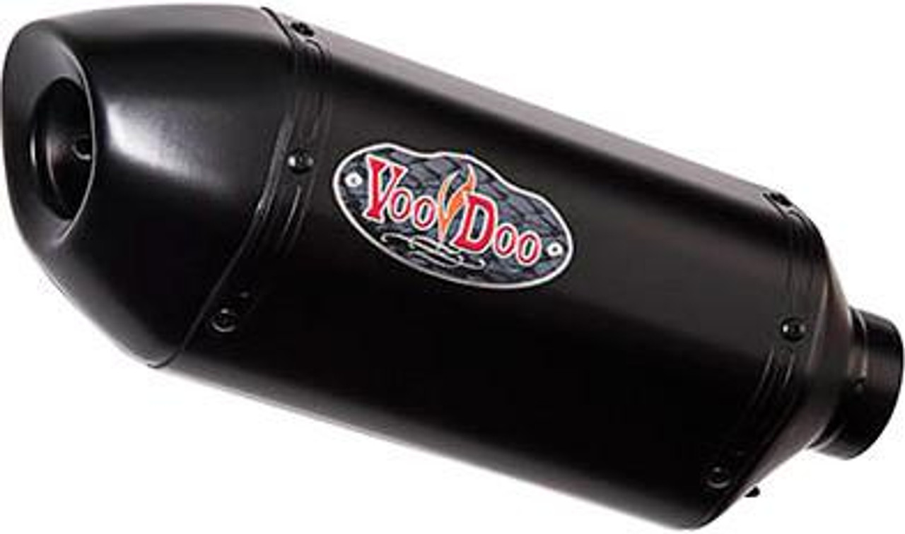 VooDoo Performance Series Slip On Exhaust Kawasaki EX300F Ninja 300 (13-18), black motorcycle exhaust with VooDoo logo