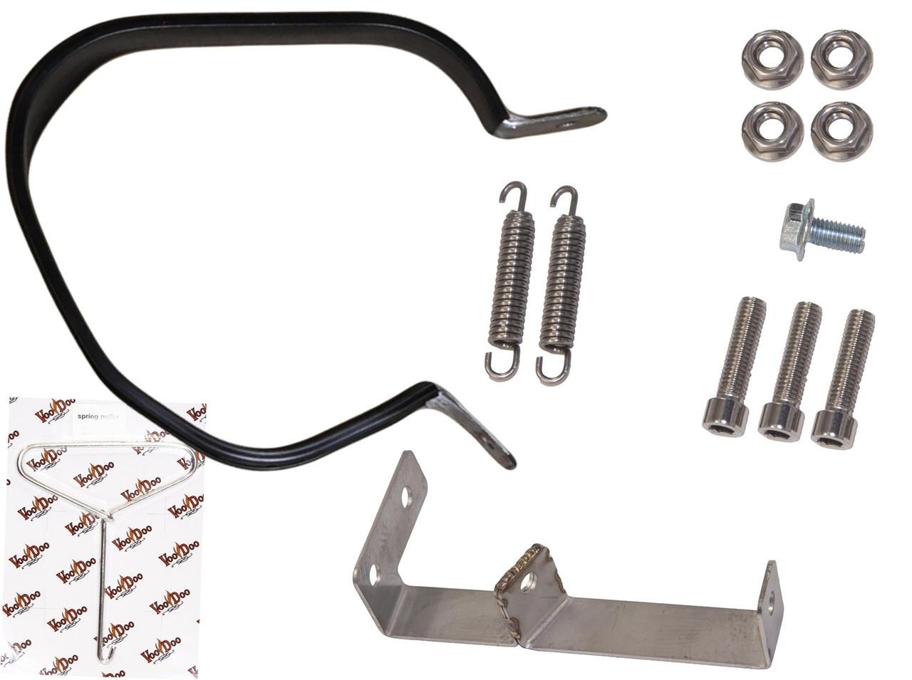 VooDoo Performance Series Exhaust Kawasaki Ninja 650 ER6N/F EX650 (12-16), includes exhaust pipe, mounting bracket, springs, nuts, and bolts for motorcycle upgrade.