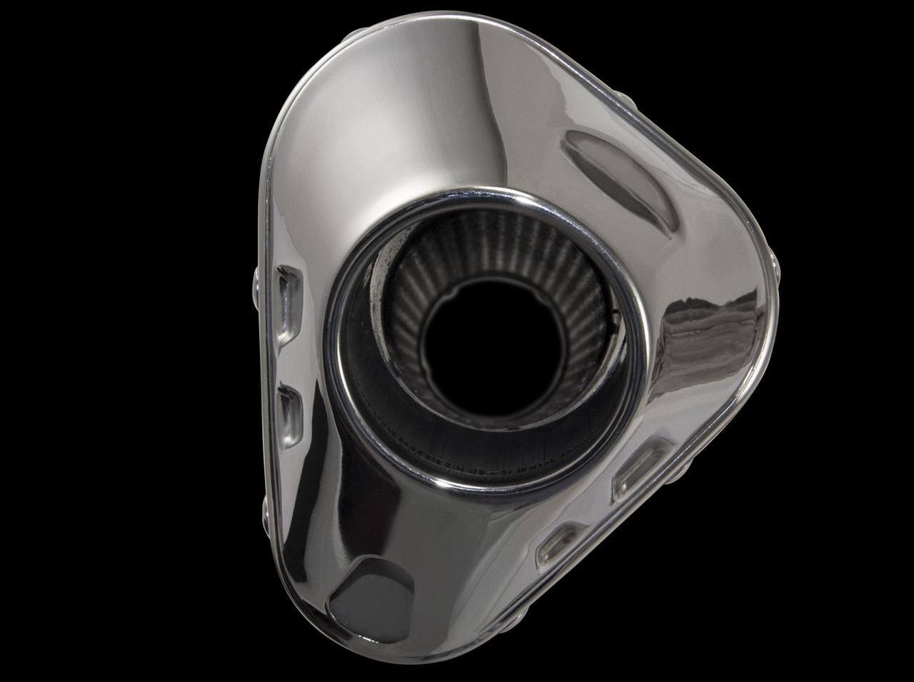 VooDoo Performance Series Slip On Exhaust Suzuki GSXR1000 (01-04) GSXR750 (00-03), GSXR600 (01-03), sleek chrome motorcycle exhaust with a polished finish and central mounting pipe against a black background. VooDoo Performance Series Slip On Exhaust Suzuki GSXR1000 (01-04) GSXR750 (00-03), GSXR600 (01-03), sleek chrome motorcycle exhaust with a polished finish and central mounting pipe against a black background.