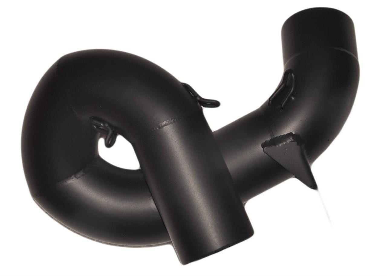 VooDoo Performance Series Half Exhaust Suzuki GSXR750 (06-07), GSXR600 (06-07), black motorcycle exhaust pipe with a curved design and mounting hooks VooDoo Performance Series Half Exhaust Suzuki GSXR750 (06-07), GSXR600 (06-07), black motorcycle exhaust pipe with a curved design and mounting hooks