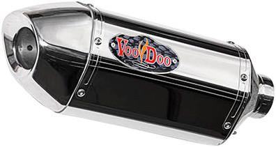 VooDoo Performance Series Slip On Exhaust Yamaha YZF-R6 (06-24), chrome and black motorcycle exhaust with VooDoo logo.