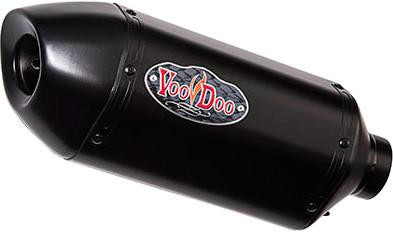 VooDoo Performance Series Slip On Exhaust Yamaha YZF-R6 (06-24), black motorcycle exhaust with VooDoo logo