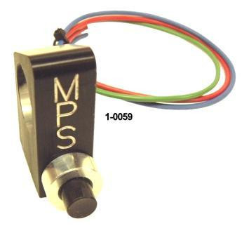 MPS Pro Pushbutton Switch Assembly, miniature pushbutton switch with black button and multicolored wiring for industrial control and electronic applications.