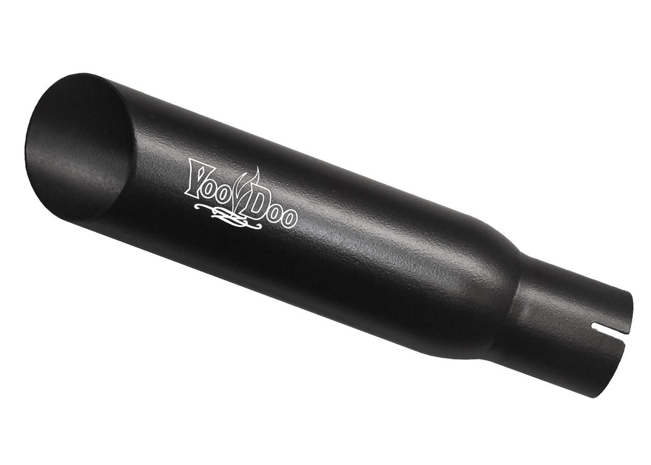 VooDoo Shorty Slip On Exhaust for Suzuki GSXR750 and GSXR600, black motorcycle exhaust slip-on system with YooDoo logo
